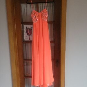 Morgan & Co. Coral Orange Beaded Prom Dress